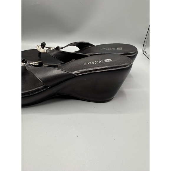 White Mountain Wedge Thong Sandals 9.5M Black Rhinestone Very Good Used‎ Glamour - Picture 7 of 8